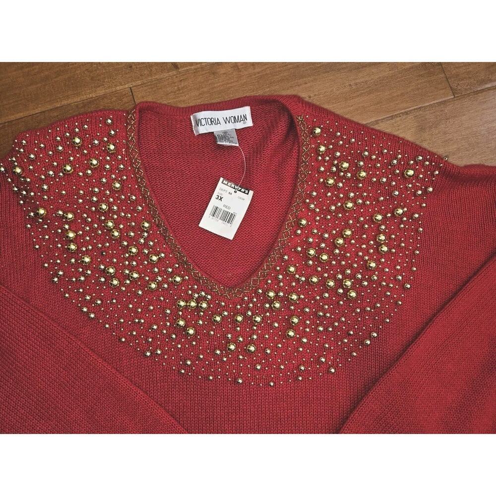 NWT Vintage Victoria Women’s Size 3XL Sweater Beading Knit Red Holiday - Picture 6 of 11